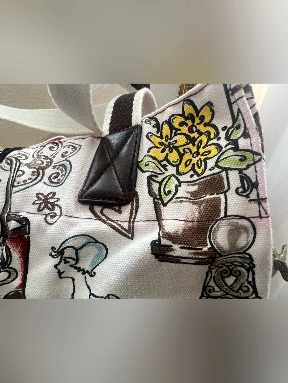 Brighton Whimsical Sketch Print Canvas Tote Bag Large Shopper Travel Purse Mult